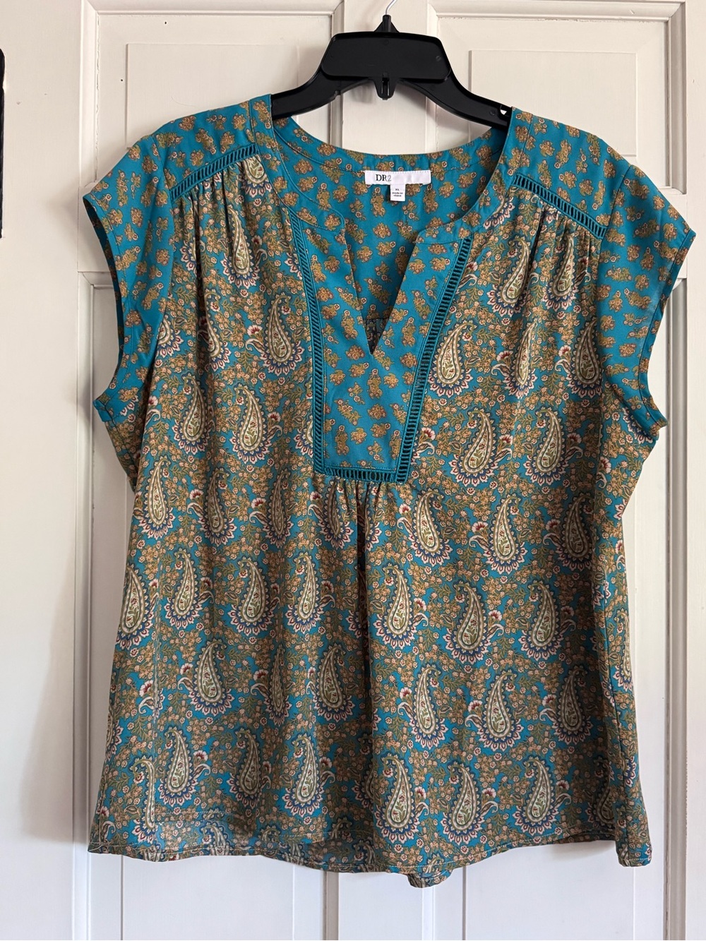 DR2 Teal Paisley Split-Neck Tunic